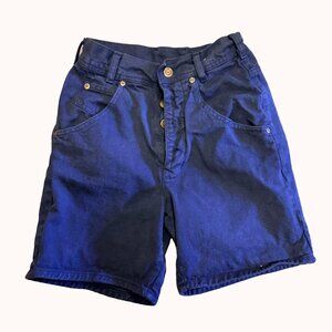 Vintage Paris Sport Club High Waisted Button Fly Shorts 80s 90s Royal Blue